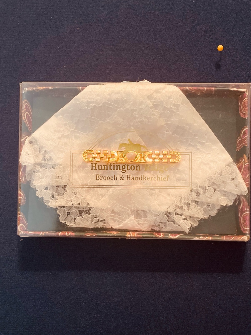 White Lace Brooch & Handkerchief Set